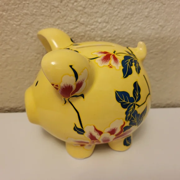 Yellow Floral Piggy Bank - Picture 2 of 6